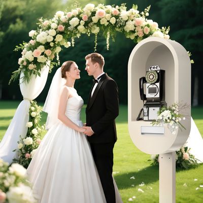 Cabine telefônica de casamento premium em metal com sistema de gravação de livro de visitas em áudio/vídeo