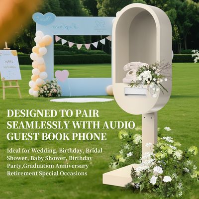 Cabine telefônica de casamento premium em metal com sistema de gravação de livro de visitas em áudio/vídeo